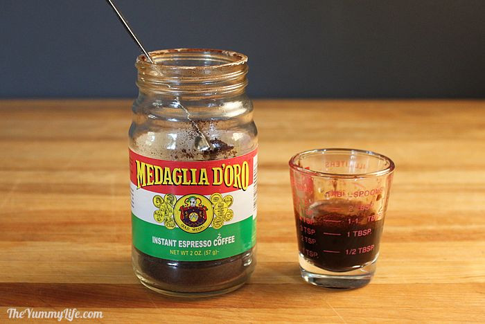 Dissolved instant coffee in a measuring glass to enhance chocolate ice cream flavor