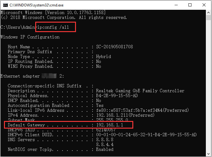 run ipconfig all in CMD
