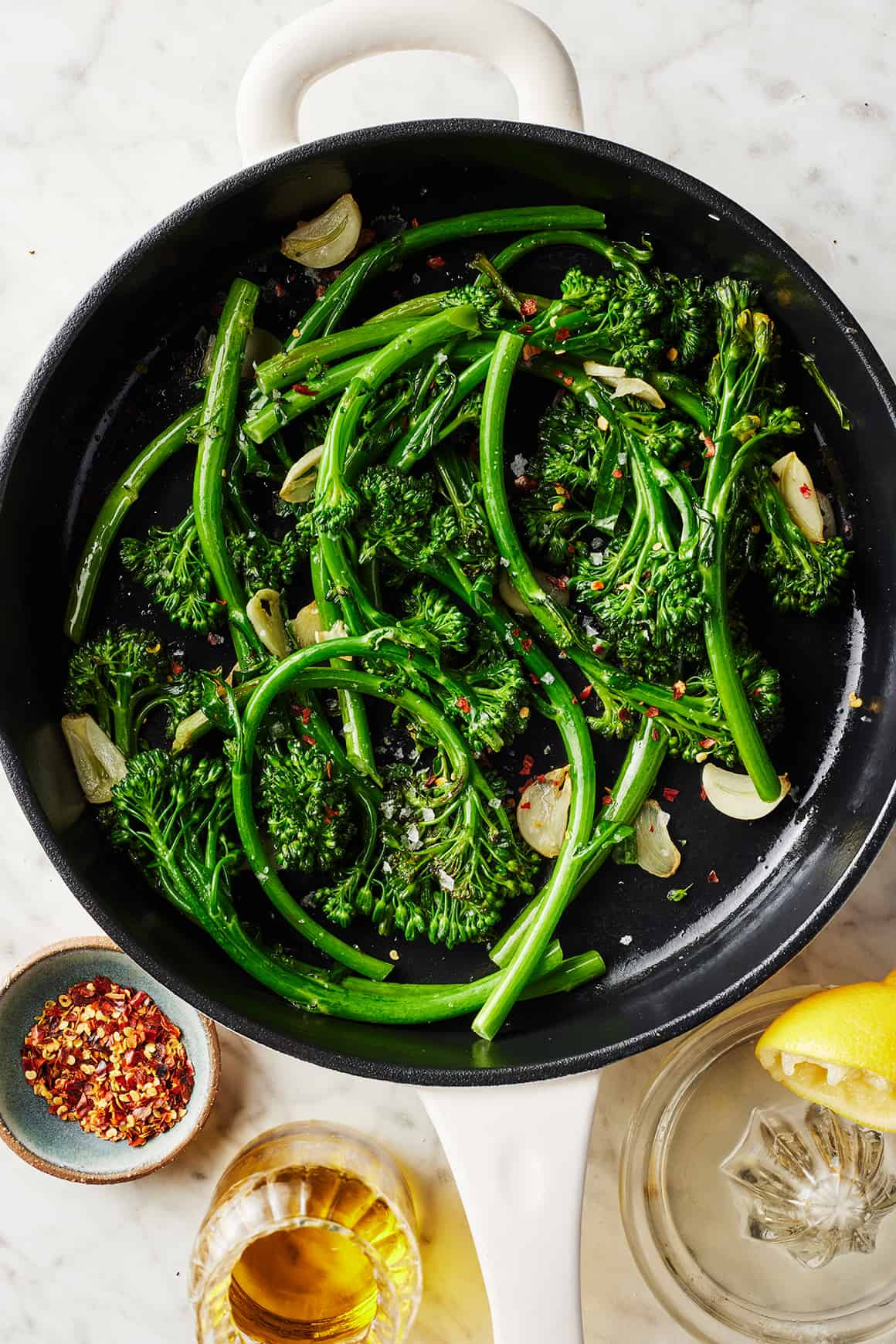 Sauteed broccolini in skillet