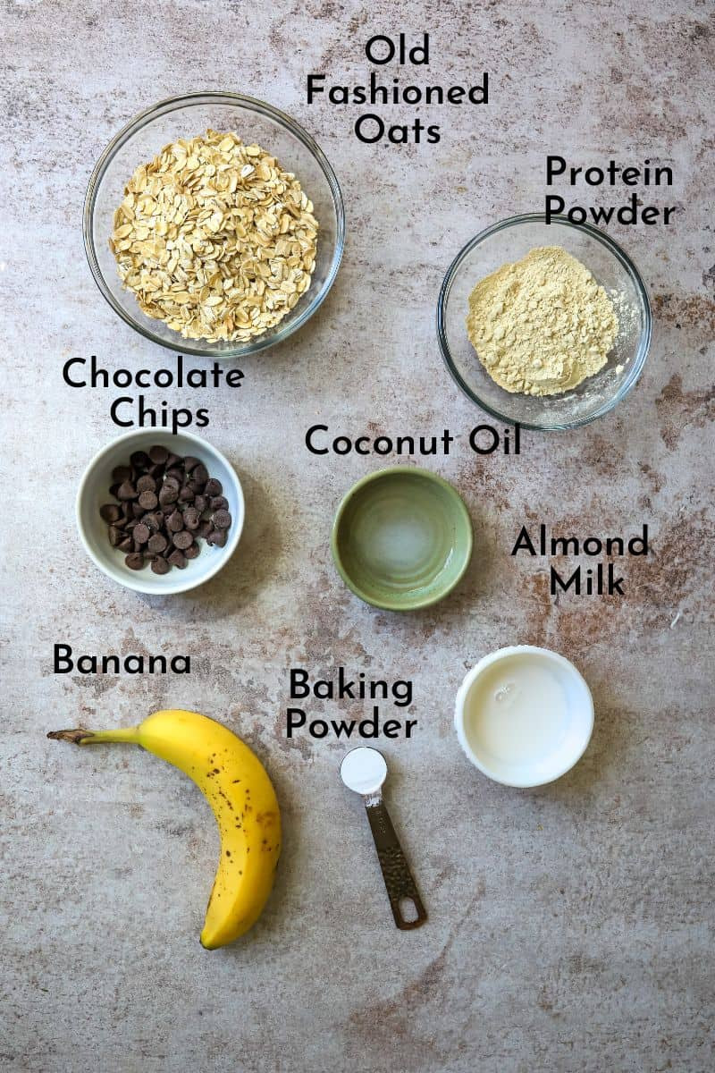 Ingredients for a single serve baked oatmeal on a countertop.